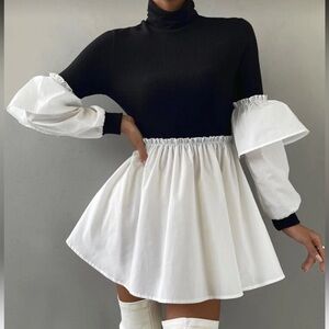 Black and White Ruffle Sleeve Shirt